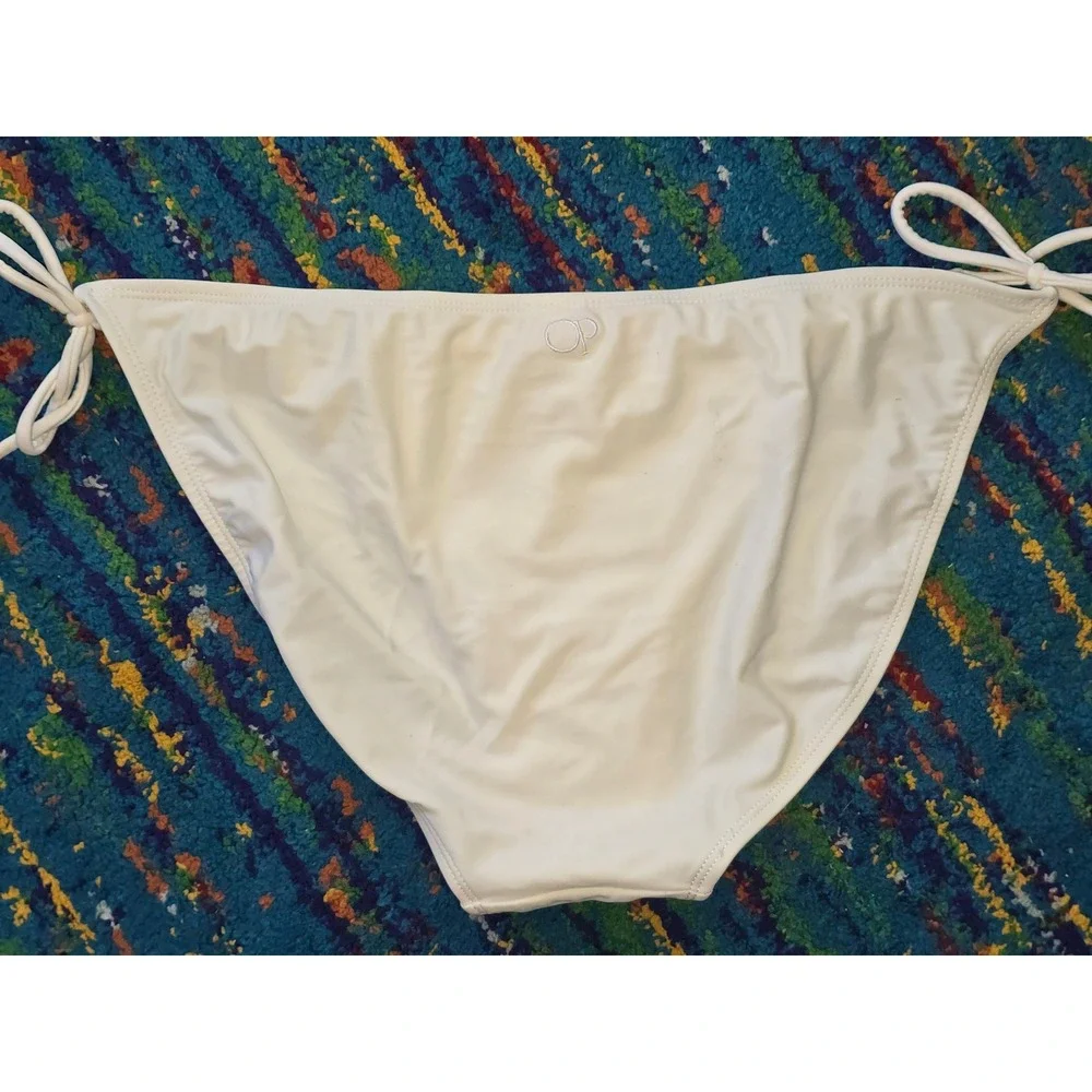 NWOT Ocean Pacific Bikini Bottoms White Side Tie Adjustable Women Size L 11-13